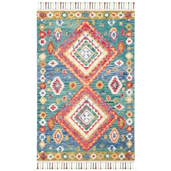 Safavieh Aspen Bohemian Round Hand-Tufted RugsGreen & Red 7 x 7 ft. - APN119Y-7R
