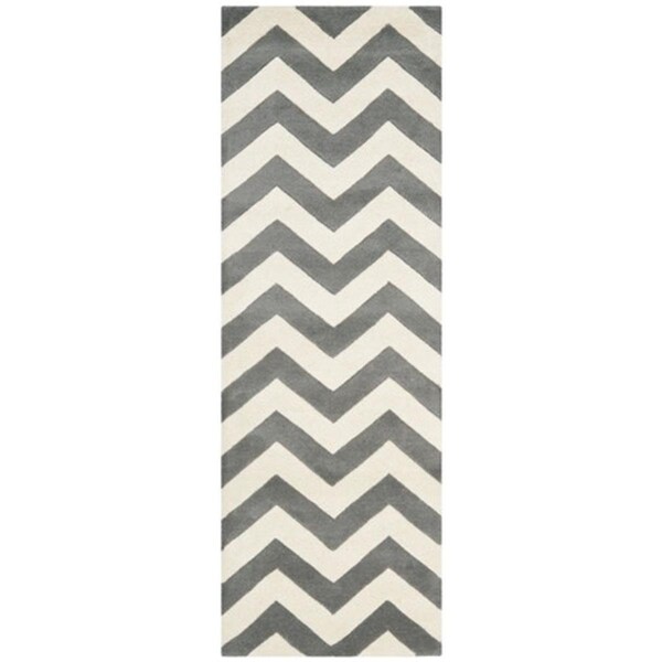 Safavieh Chatham Hand Tufted Rectangle Rug- Dark Grey - Ivory- 2 ft. 3 in. x 9 ft. - CHT715D-29