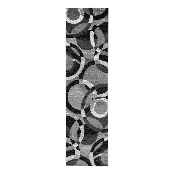 World Rug Gallery Contemporary Abstract Circles Soft Runner Rug 2'x10' Gray - 105GRAY2X10