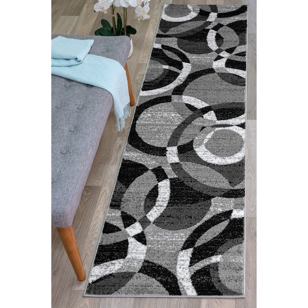 World Rug Gallery Contemporary Abstract Circles Soft Runner Rug 2'x10' Gray - 105GRAY2X10