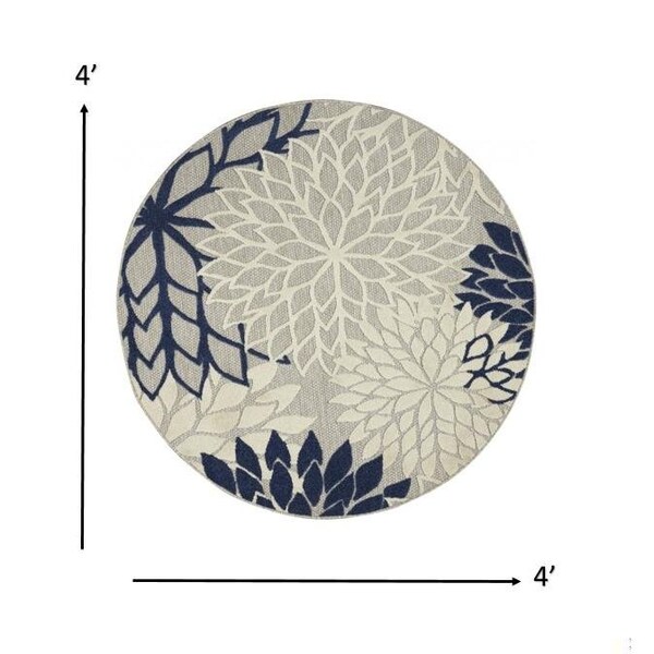 Homeroots 4 ft. Round Ivory & Navy Indoor & Outdoor Area Rug - 384832