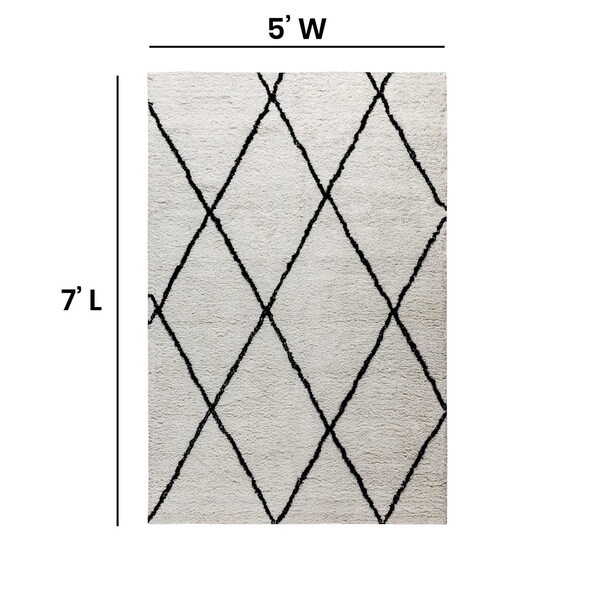 Flash Furniture Shag Style Diamond Trellis Area Rug - 5' x 7' - Ivory - RC-KJ-181070-01-57-GG