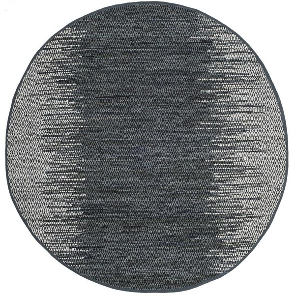 Flowers First 4 ft. x 4 ft. Round Vintage Leather Hand Woven Rug, Light Grey & Charcoal - FL2115294