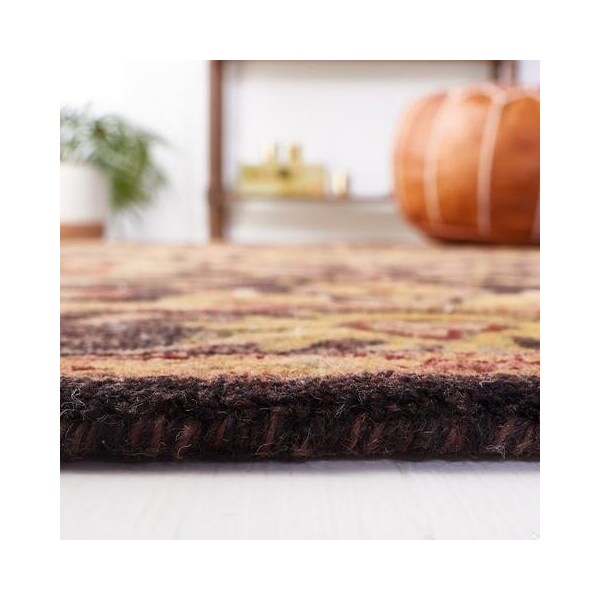 Safavieh 4 ft.-6 in. x 6 ft.-6 in. Oval Traditional Antiquity- Dark Plum and Gold Hand Tufted Rug - AT51B-5OV