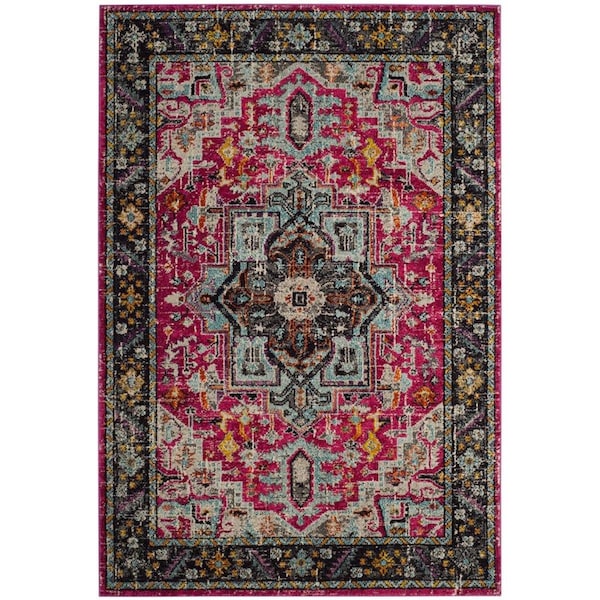 Safavieh 6 ft.-7 in. x 6 ft.-7 in. Monaco Power Loomed Round Area RugFuchsia & Grey - MNC253J-7R