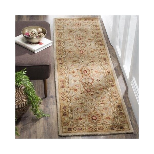 Safavieh 9 ft.-6 in. x 13 ft.-6 in. Large Rectangle Traditional Anatolia- Ivory and Sage Hand Tufted Rug - AN516B-10