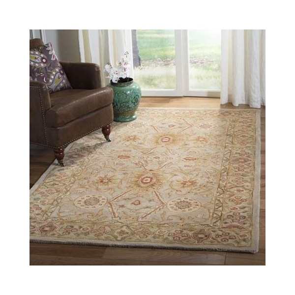 Safavieh 9 ft.-6 in. x 13 ft.-6 in. Large Rectangle Traditional Anatolia- Ivory and Sage Hand Tufted Rug - AN516B-10