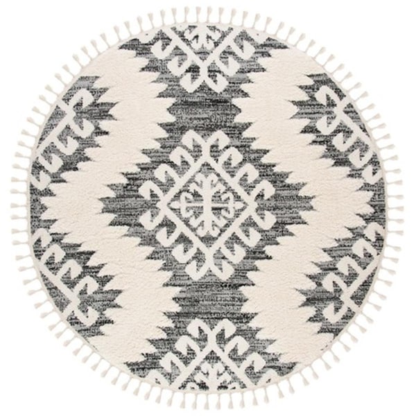 Safavieh 3 x 3 ft. Moroccan Tassel Shag Round Rug, Ivory & Grey - MTS652F-3R