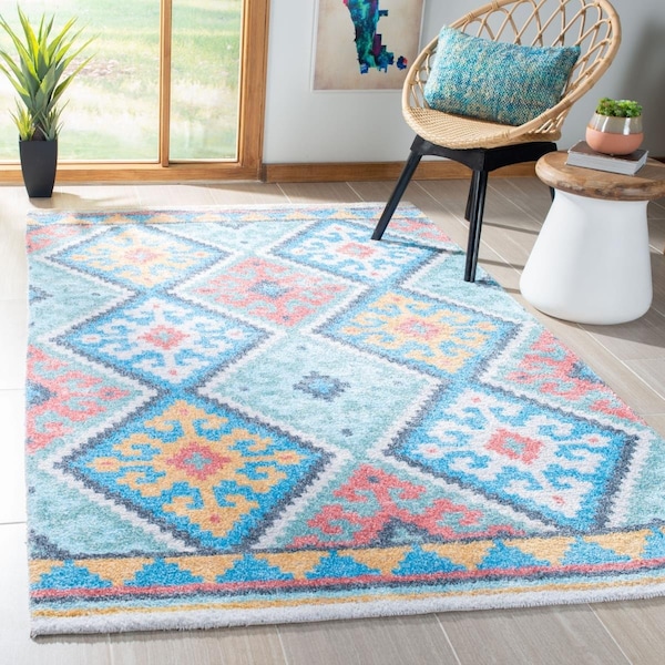 Safavieh 5 x 8 ft. Saffron Rectangle Hand Loomed Area RugBlue & Aqua - SFN560M-5