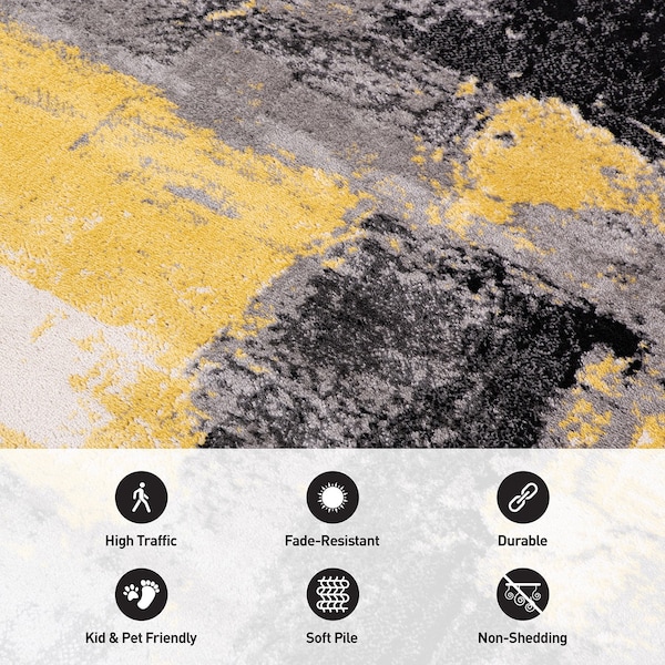 World Rug Gallery Contemporary Abstract Watercolor Design Soft Area Rug 2' x 7' Yellow - 398YELLOW2X7