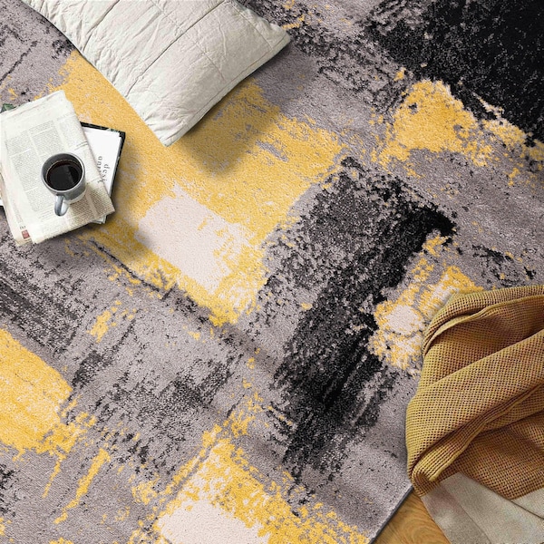 World Rug Gallery Contemporary Abstract Watercolor Design Soft Area Rug 2' x 7' Yellow - 398YELLOW2X7