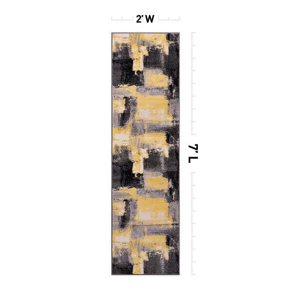 World Rug Gallery Contemporary Abstract Watercolor Design Soft Area Rug 2' x 7' Yellow - 398YELLOW2X7