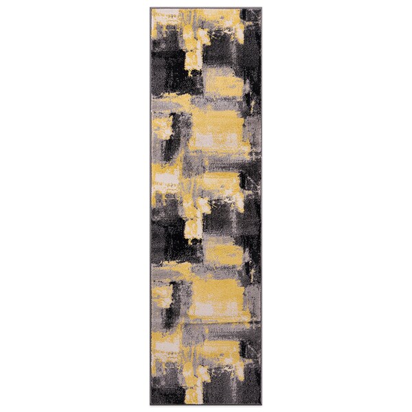 World Rug Gallery Contemporary Abstract Watercolor Design Soft Area Rug 2' x 7' Yellow - 398YELLOW2X7