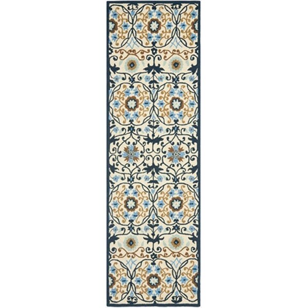 Safavieh 2 ft. 6 in. x 8 ft. Runner Country and Floral Chelsea Ivory and Navy Hand Hooked Rug - HK727A-28