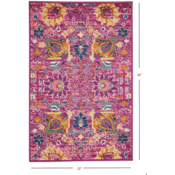 Homeroots 2 x 3 ft. Fuchsia & Orange Distressed Scatter Area Rug - 385188