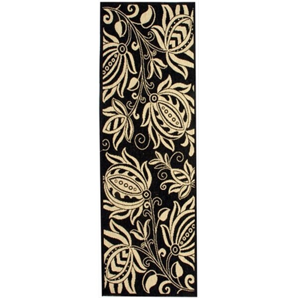 Safavieh 2 Ft. -2 In. X 14 Ft. Runner Indoor-Outdoor Courtyard- Black And Sand- Machine Made Rug - CY2961-3908-214