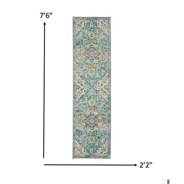 Homeroots 2 x 8 ft. Light Blue & Ivory Distressed Runner Rug - 385579