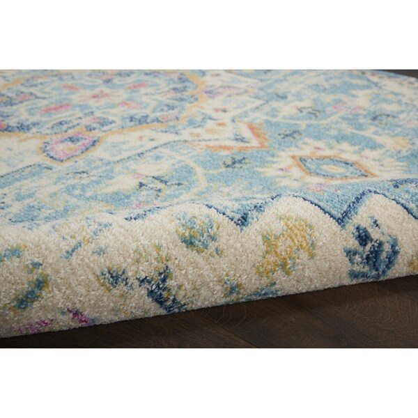 Homeroots 2 x 8 ft. Light Blue & Ivory Distressed Runner Rug - 385579