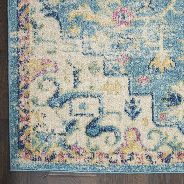 Homeroots 2 x 8 ft. Light Blue & Ivory Distressed Runner Rug - 385579