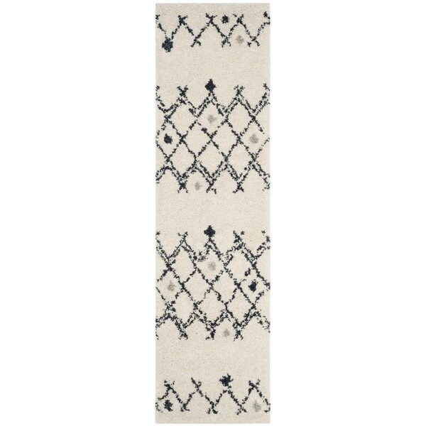 Safavieh Berber Shag Power Loomed Runner Rug, Cream and Navy - 2 ft.-3 in. x 8 ft. - BER164D-28