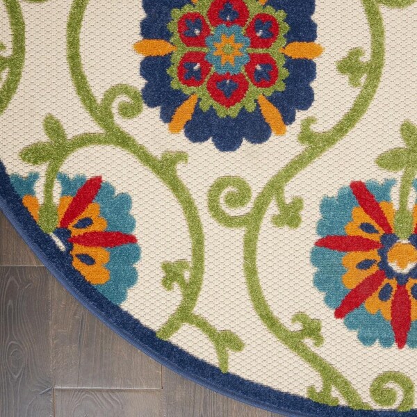 Homeroots 5 ft. Round Blue Vines Indoor & Outdoor Area Rug - 384974
