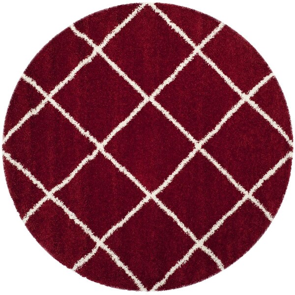Safavieh 9 x 9 ft. Hudson Shag Power Loomed Round Area Rug; Red & Ivory - SGH281R-9R