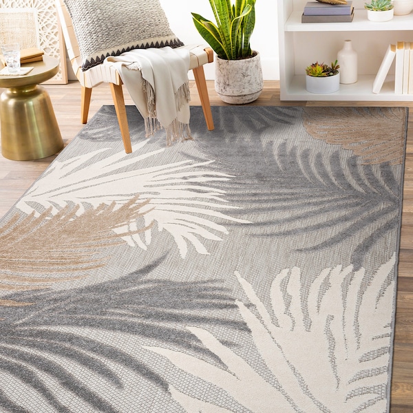 World Rug Gallery Amalfi Contemporary Tropical Floral Indoor/Outdoor Area Rug 7' 10" x 10' Gray - 8013GRAY8X10