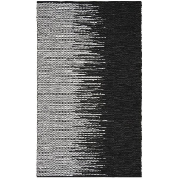 Flowers First 5 x 8 ft. Vintage Leather Hand Woven Rug, Light Grey & Black - Medium Rectangle - FL1862605
