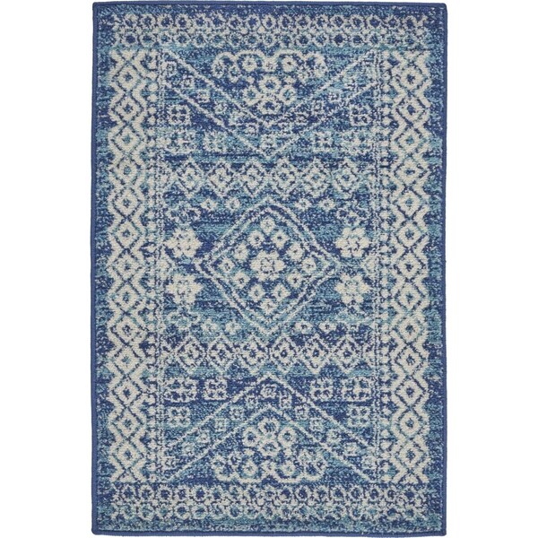 Homeroots 2 x 3 ft. Navy Blue & Ivory Persian Motifs Scatter Area Rug - 385602