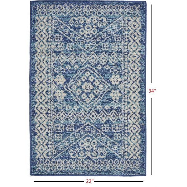 Homeroots 2 x 3 ft. Navy Blue & Ivory Persian Motifs Scatter Area Rug - 385602