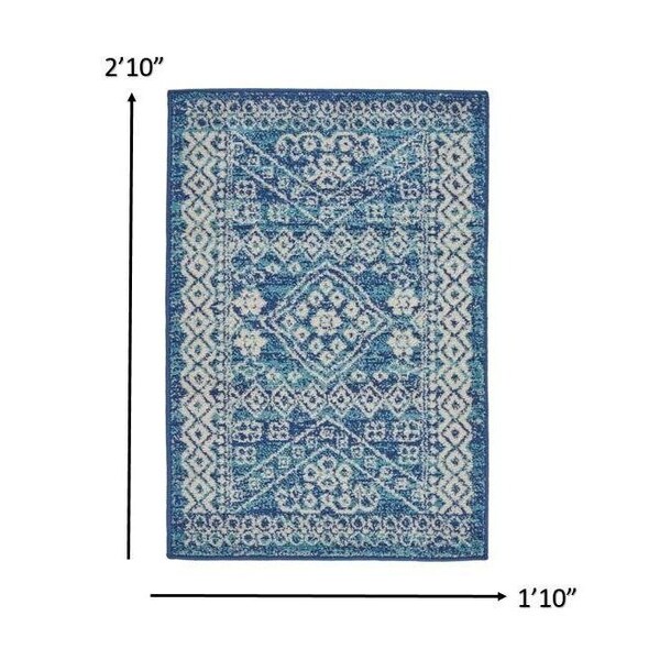 Homeroots 2 x 3 ft. Navy Blue & Ivory Persian Motifs Scatter Area Rug - 385602