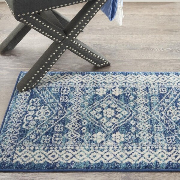 Homeroots 2 x 3 ft. Navy Blue & Ivory Persian Motifs Scatter Area Rug - 385602