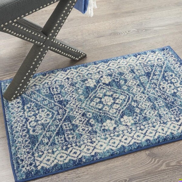 Homeroots 2 x 3 ft. Navy Blue & Ivory Persian Motifs Scatter Area Rug - 385602