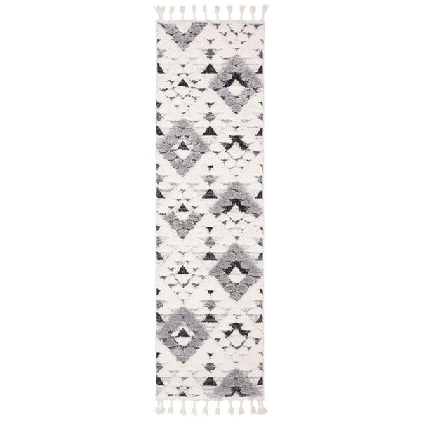 Flowers First 2 ft.-3 in. x 4 ft. Moroccan Tassel Shag Power Loomed Runner Area Rug, Ivory & Grey - FL1860644
