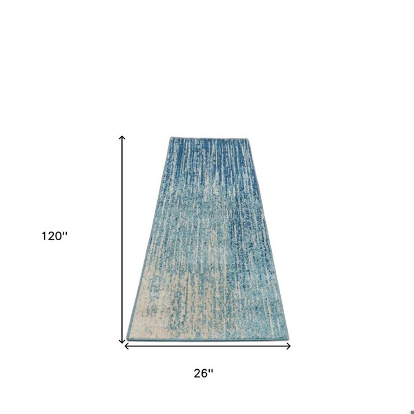Homeroots 2 x 10 ft. Navy & Light Blue Abstract Runner Rug - 385280