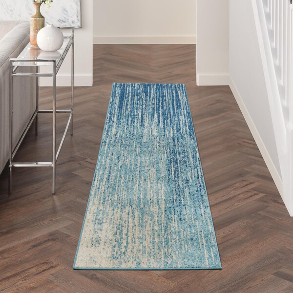 Homeroots 2 x 10 ft. Navy & Light Blue Abstract Runner Rug - 385280