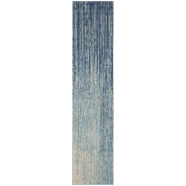 Homeroots 2 x 10 ft. Navy & Light Blue Abstract Runner Rug - 385280