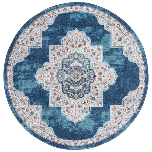 Safavieh 6 ft. 7 in. x 6 ft. 7 in. Phoenix Power Loomed Round Area Rug; Navy & Ivory - PHX277M-7R