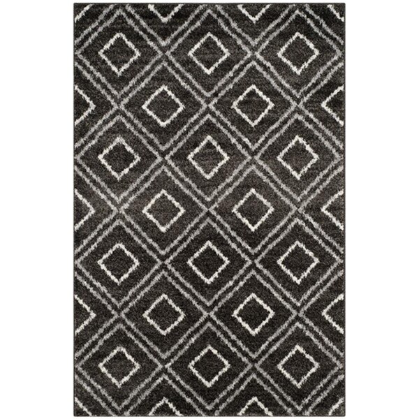 Flowers First 4 x 6 ft. Tunisia Power Loomed Area Rug, Anthracite & Cream - Small Rectangle - FL1881749