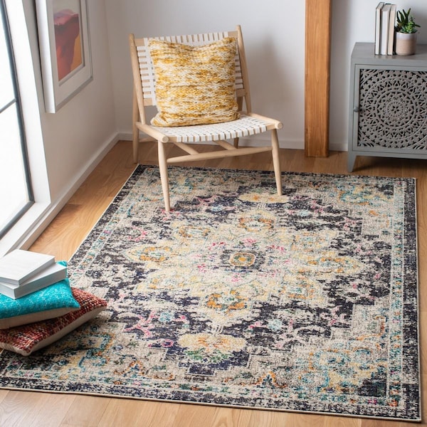 Safavieh Madison Power Loomed Square Area RugBlack & Gold 5 x 5 ft. - MAD473Z-5SQ