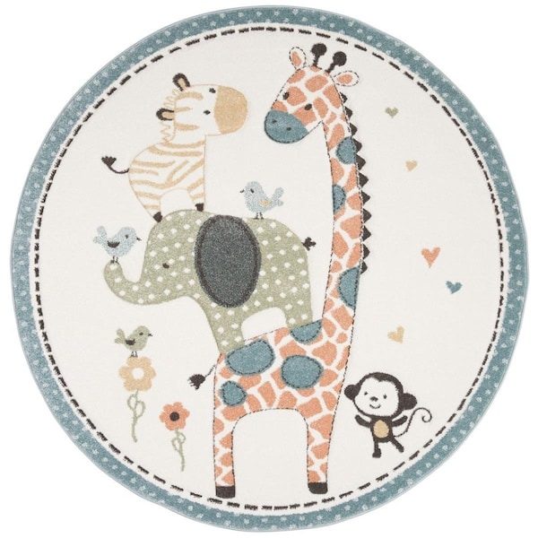 Safavieh 3 x 3 ft. Carousel Kids 100 Power Loomed Round Area Rug, Ivory - CRK120A-3R