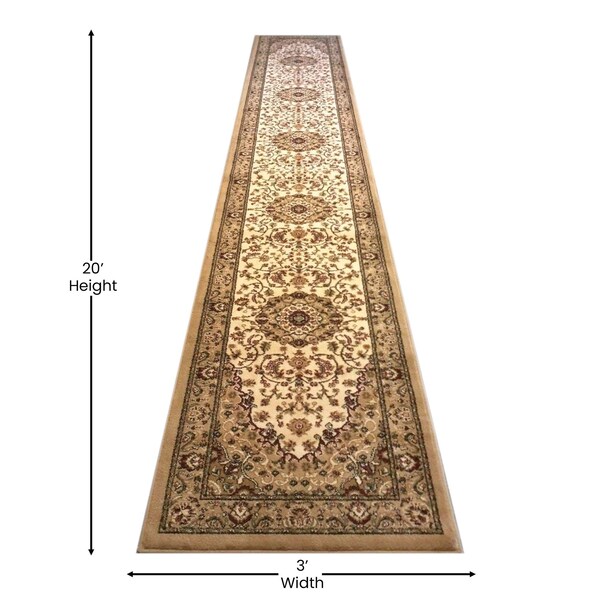 Flash Furniture Ivory 3' x 20' Traditional Persian Style Area Rug - NR-RGB401-320-IV-GG