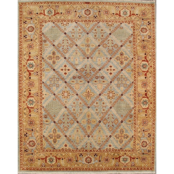 Pasargad Home Azerbaijan Collection Hand-Knotted Lamb's Wool Area Rug- 9' 2 in.  X 12 ft. 0 in.   L. Blue - P-51 9X12