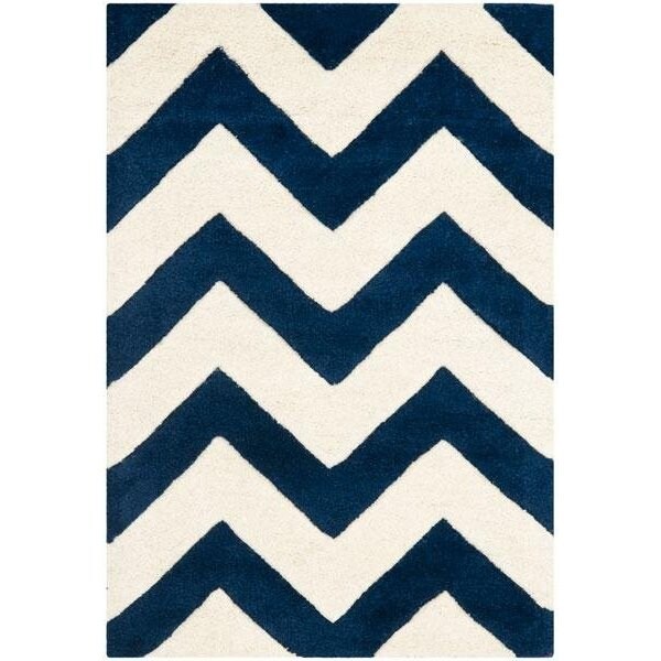 Safavieh Chatham Hand Tufted Rectangle Rug- Dark Blue - Ivory- 2 ft. 3 in. x 11 ft. - CHT715C-211