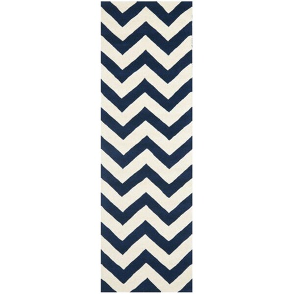 Safavieh Chatham Hand Tufted Rectangle Rug- Dark Blue - Ivory- 2 ft. 3 in. x 11 ft. - CHT715C-211