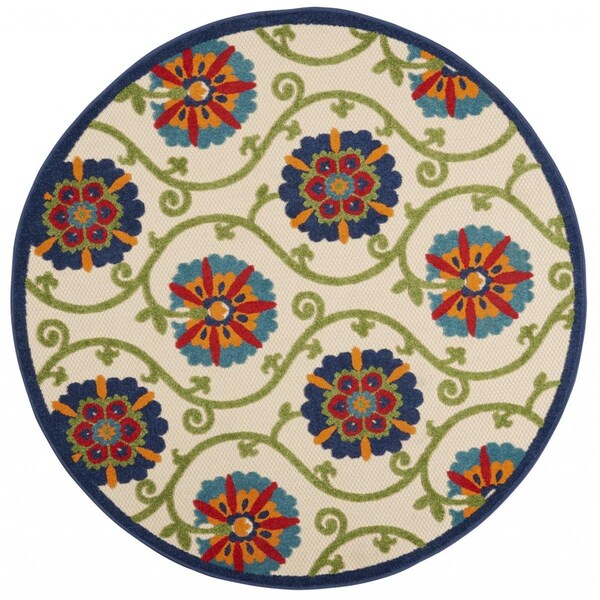 Palacedesigns 5 ft. Round Blue Vines Indoor & Outdoor Area Rug - PA2627886