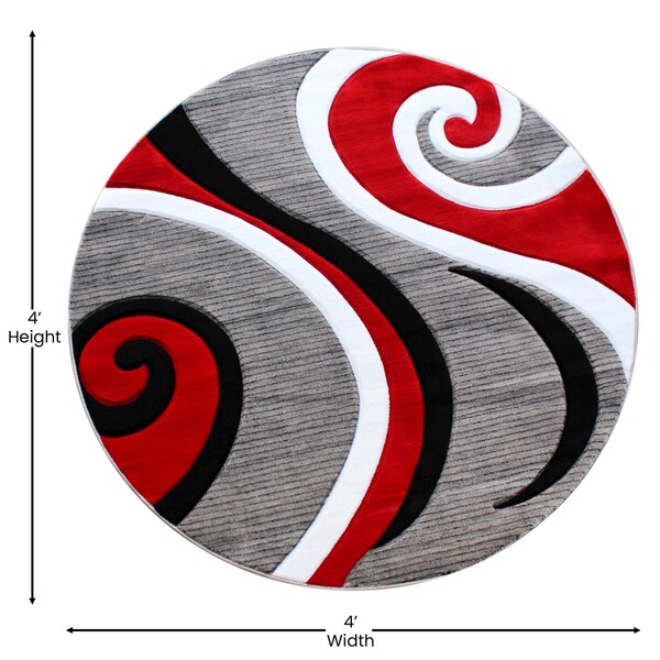 Flash Furniture Red 4' x 4' Modern Plush Abstract Area Rug - KP-RG952-44-RD-GG