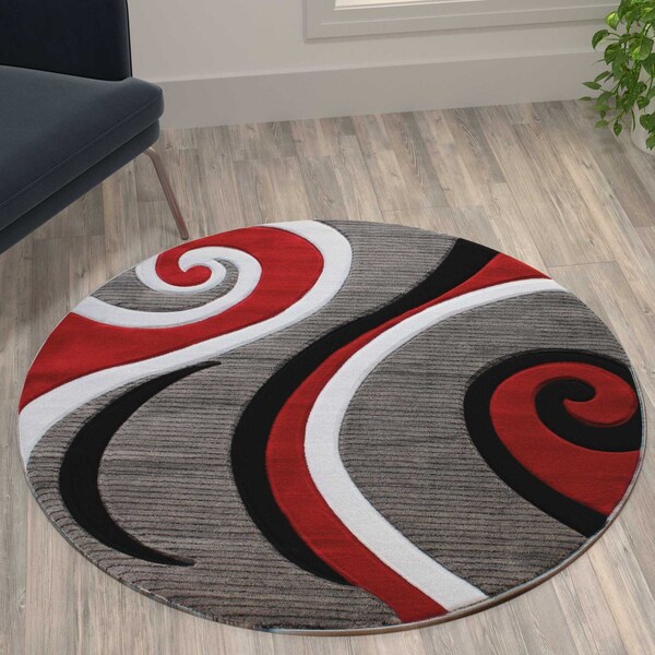 Flash Furniture Red 4' x 4' Modern Plush Abstract Area Rug - KP-RG952-44-RD-GG