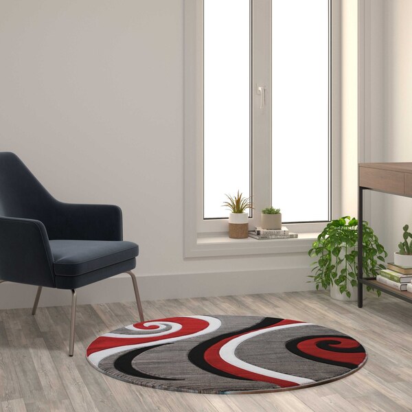 Flash Furniture Red 4' x 4' Modern Plush Abstract Area Rug - KP-RG952-44-RD-GG