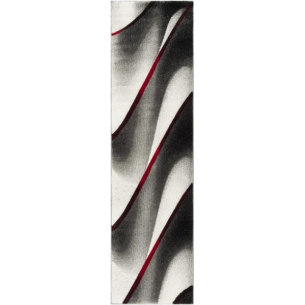 Safavieh Hollywood Power Loomed Runner Rug, Grey and Red - 2 ft.-3 in. x 8 ft. - HLW712K-28